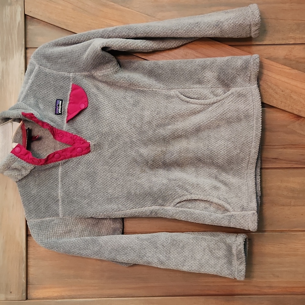 Gray Kids Fleece Pullover with Pink Accents